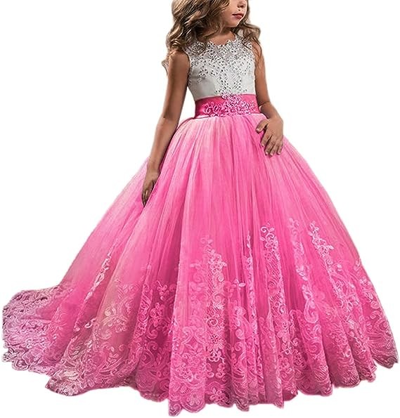 Princess Lilac Long Girls Gala Dresses Kids Prom Puffy Tulle Prom Dresses