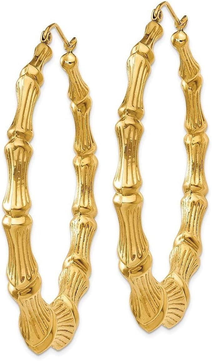 14k Gold Hollow hinged post Polished bamboo Hoop Earrings Size 54x56mm wide Jewelry gift for women, metal, unknown