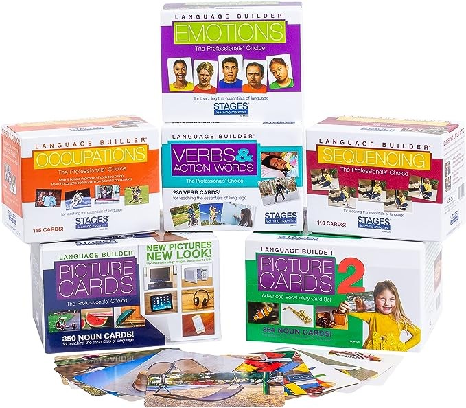 Stages Learning Materials Language Builder 12 Boxes of Noun Flash Cards Photo Vocabulary Autism Learning Products 12 Boxes, 1650 Cards, Blocks, Beads, 64 Realistic 3D Objects, Medium (SLM988)
